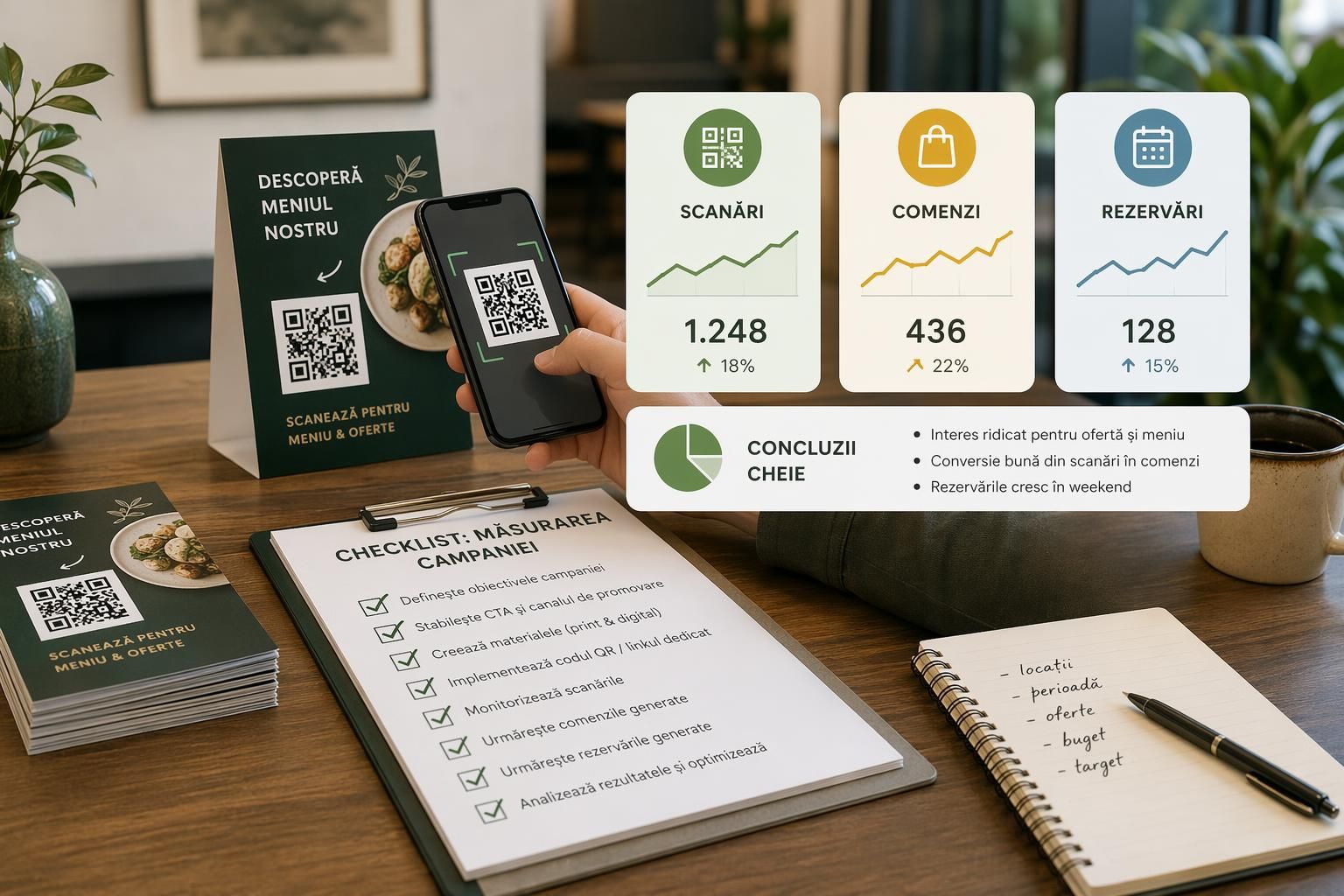 Checklist de campanie offline măsurabilă pentru restaurant cu QR, comenzi și rezervări