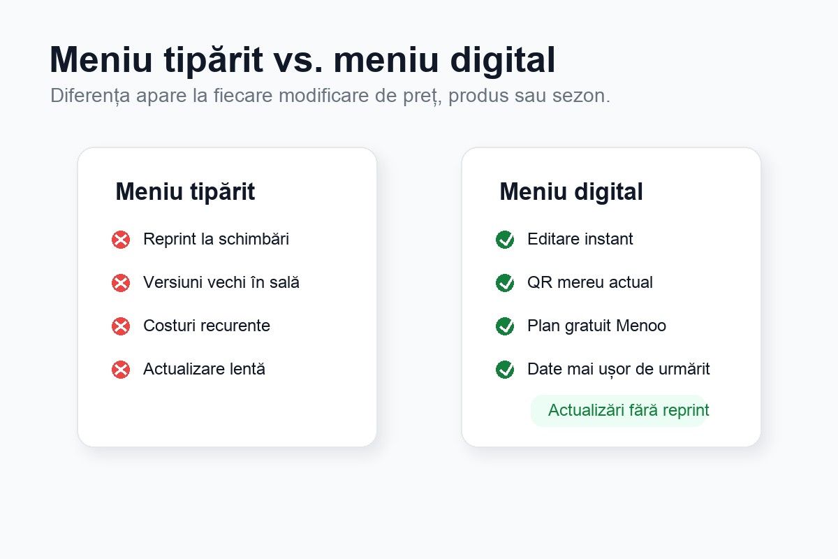 Comparație între meniul tipărit și meniul digital pentru restaurante