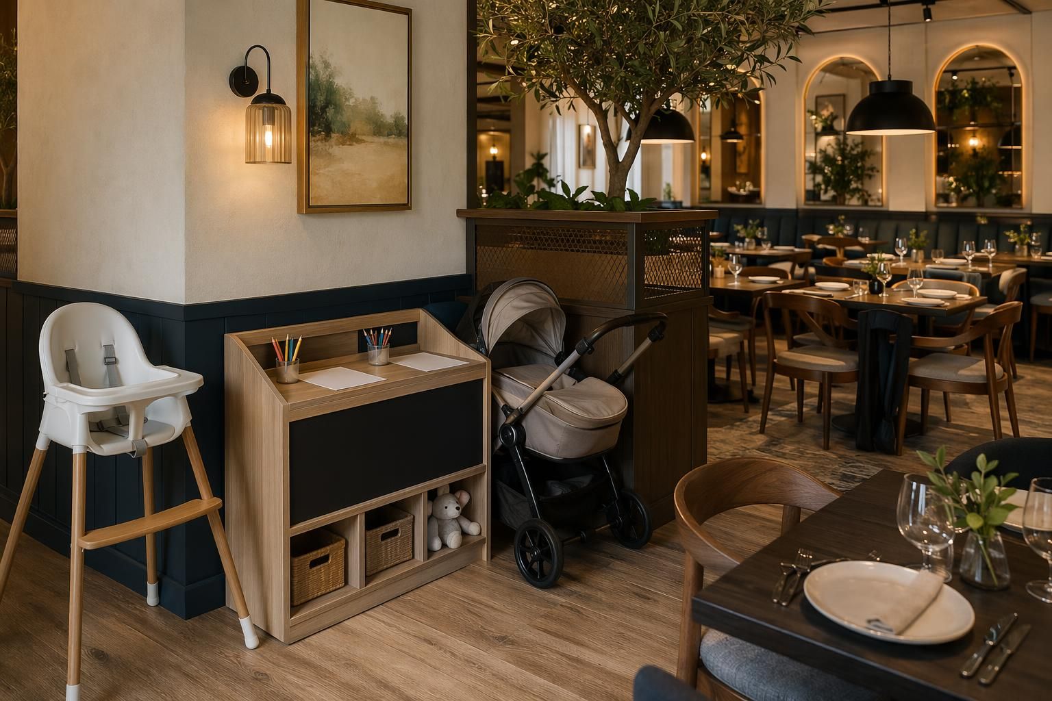 Colț family-friendly într-un restaurant cu spațiu pentru copii